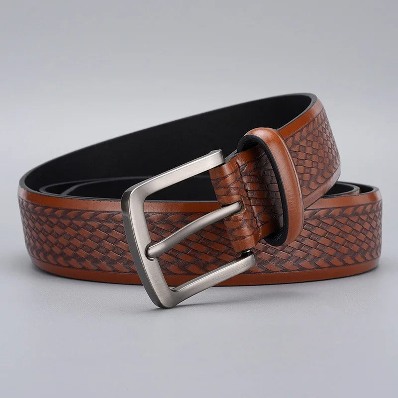 men's vintage braided embossed PU belt, view 7 - MRSLM