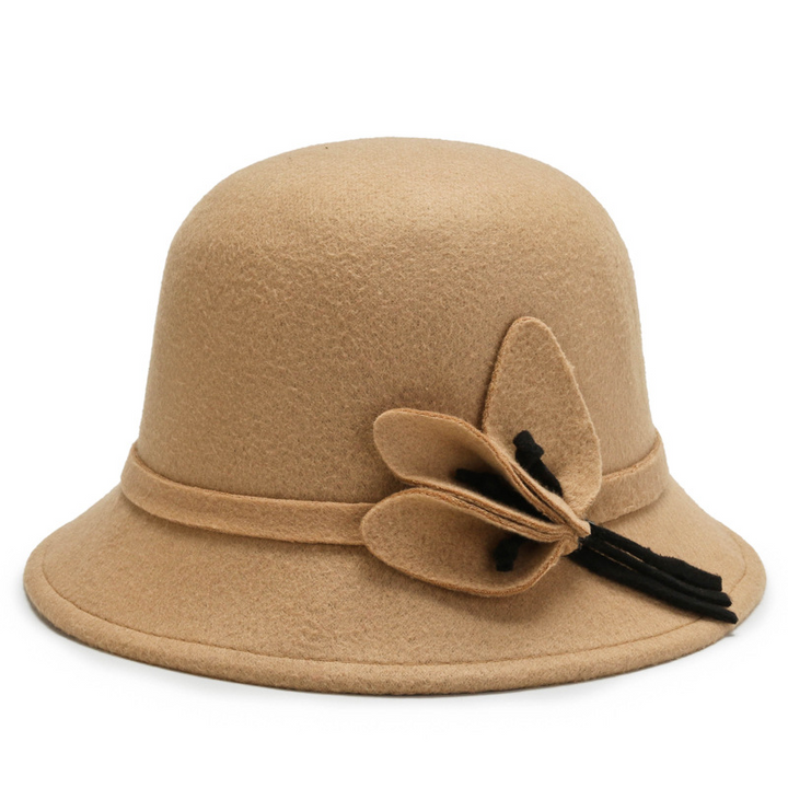 Sombreros de fieltro con ala de hojas para mujer, sombreros de poliéster a la moda de 57cm, sombreros de iglesia para mujer con piel LQJ01140