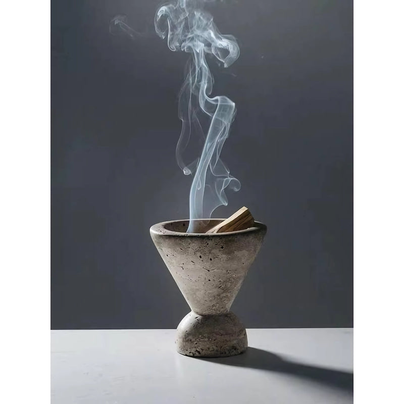 handcrafted travertine stone incense burner, view 3 - MRSLM