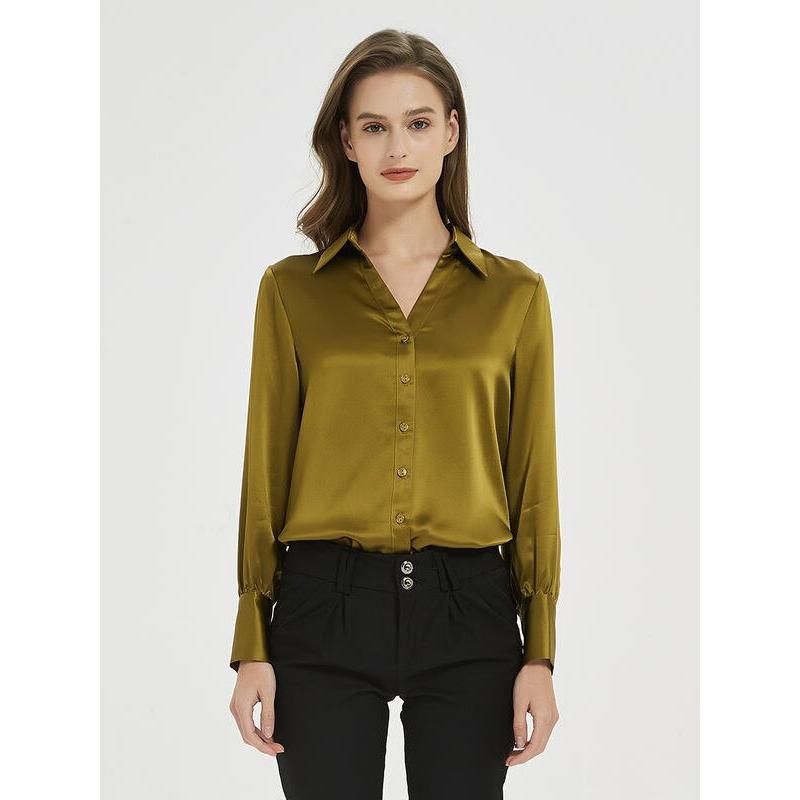 Elegante Bluse mit V-Ausschnitt aus 100 % Seide für Damen