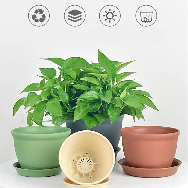 Round indoor plant pot with tray, view 8 - MRSLM