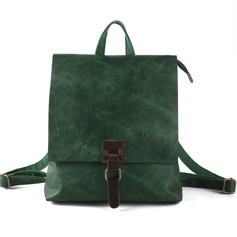 Mochila retrô multifuncional de couro com grande capacidade