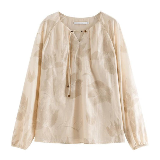 Beige floral print chiffon blouse, view 2 - MRSLM