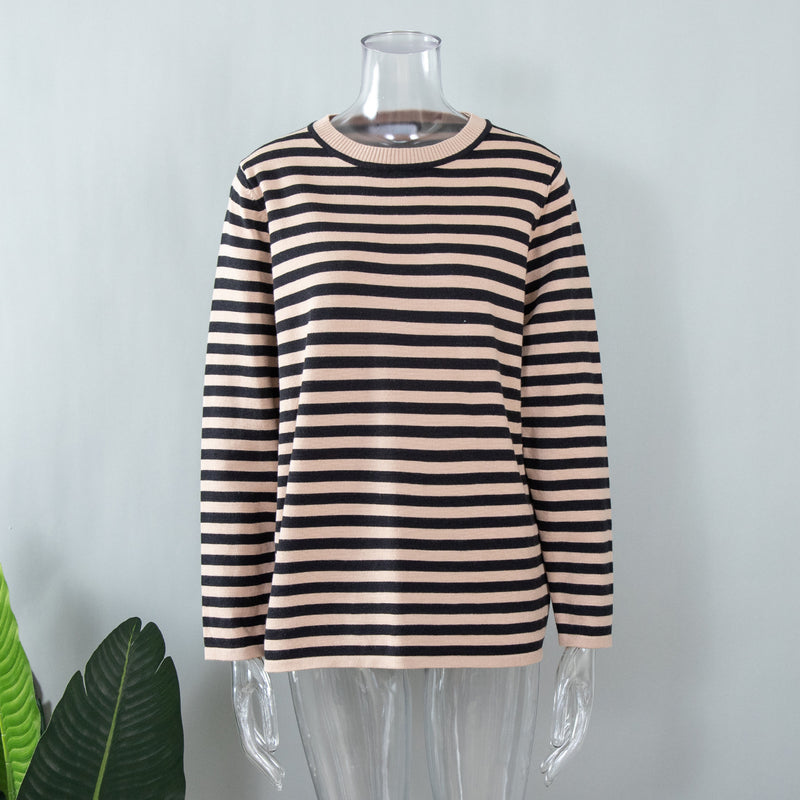 round neck knitted striped sweater, view 11 - MRSLM