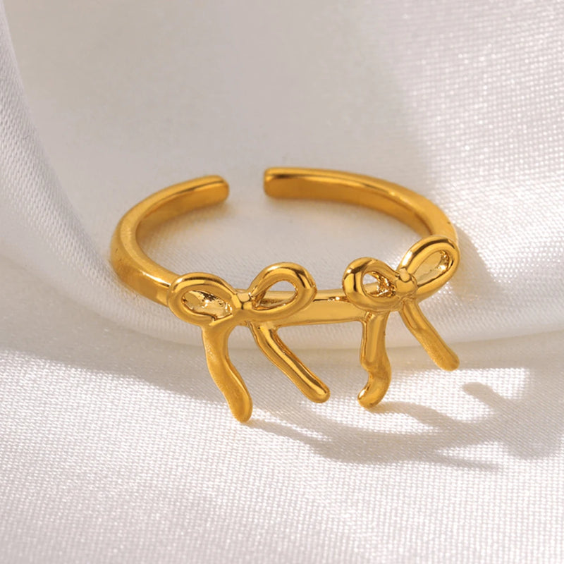 double bow knot gold stainless steel ring, view 5 - MRSLM