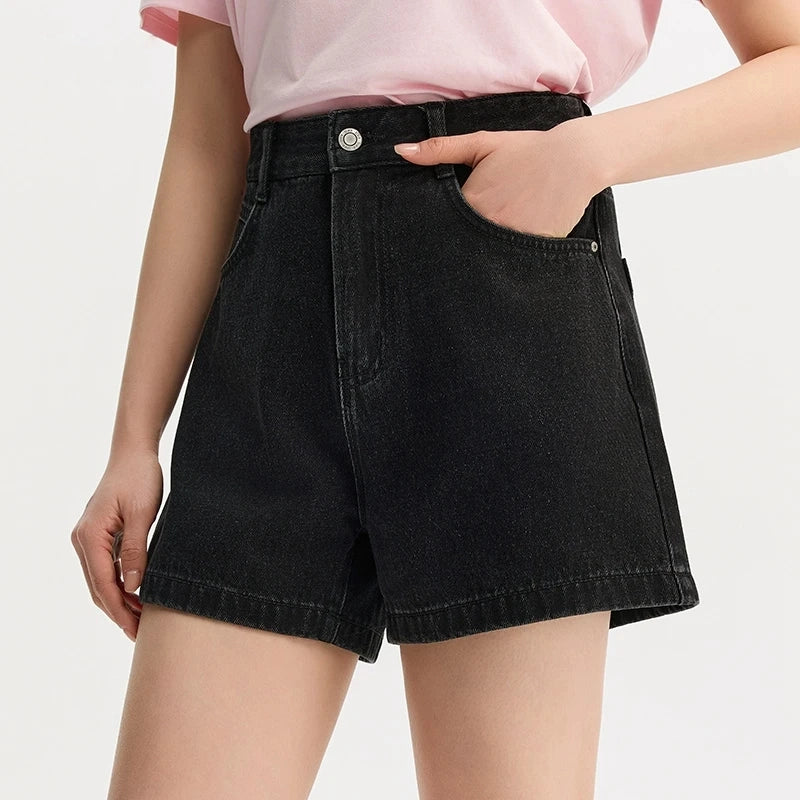 summer a-line denim shorts, view 3 - MRSLM