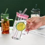 square glass cup with handle and straw, view 9 - MRSLM