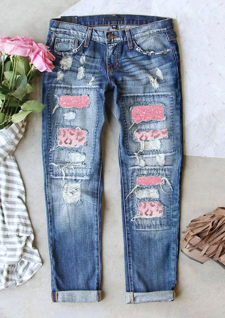 Ripped Jeans For Women AliExpress Amazon Hot Selling Printed Patch Casual Versatile Trousers