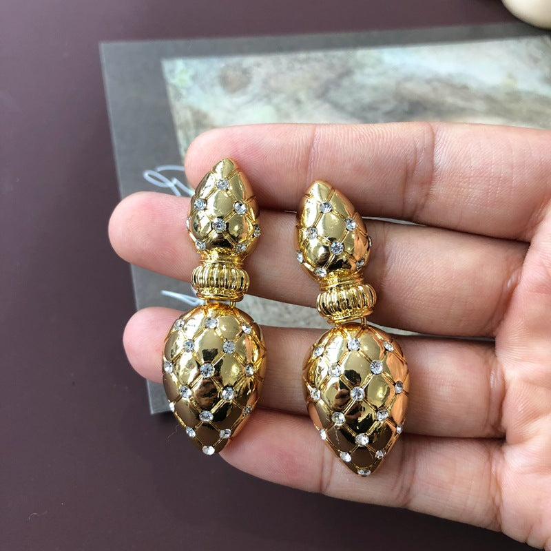 gold gemstone water drop stud earrings - MRSLM