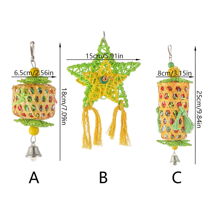 Colorful Bamboo Rattan Bird Chew Toy with Foraging Shredder for Parrots
