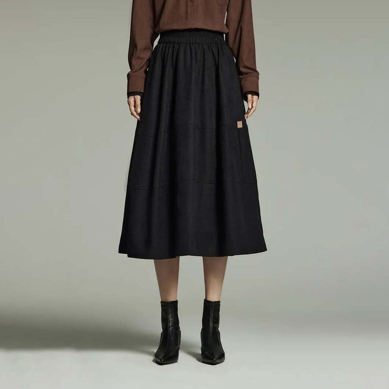Mid-Length A-Line Pleated Skirt with Pockets