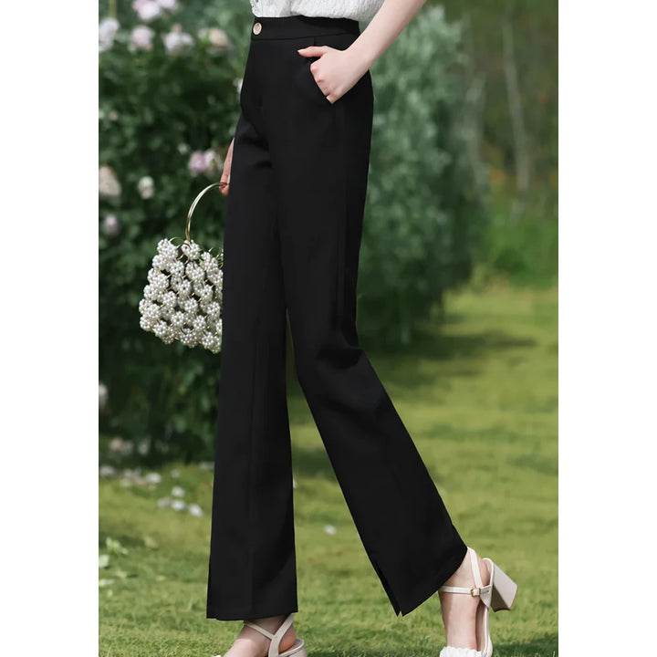 Trendy Black Boot Cut Trousers with Micro Flare