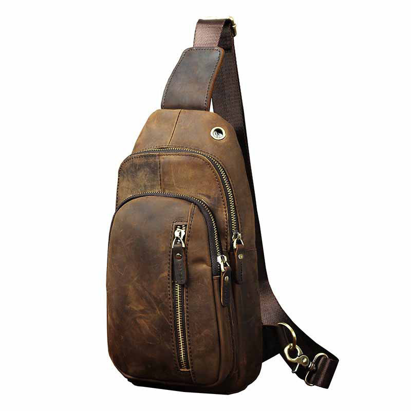 Men's crazy horse leather messenger bag, view 2 - MRSLM