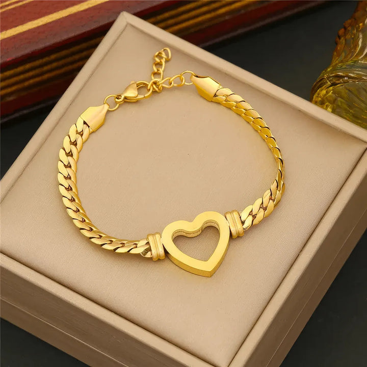 Love Heart Cuban Chain Stainless Steel Bracelet
