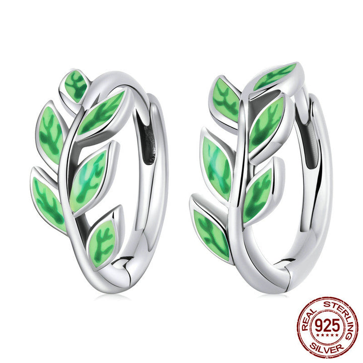 Sterling Silver Emerald Branch Earrings Green