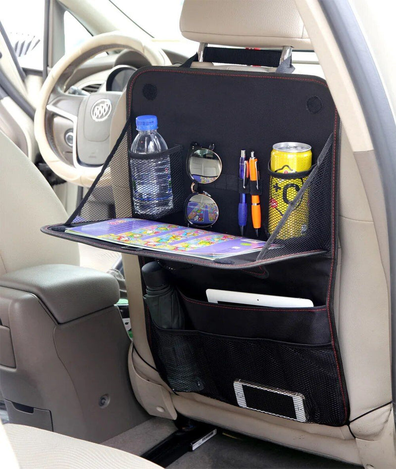 car seat back organizer with foldable tray, view 3 - MRSLM