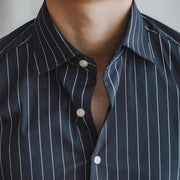 non-iron blue stripe shirt, view 5 - MRSLM