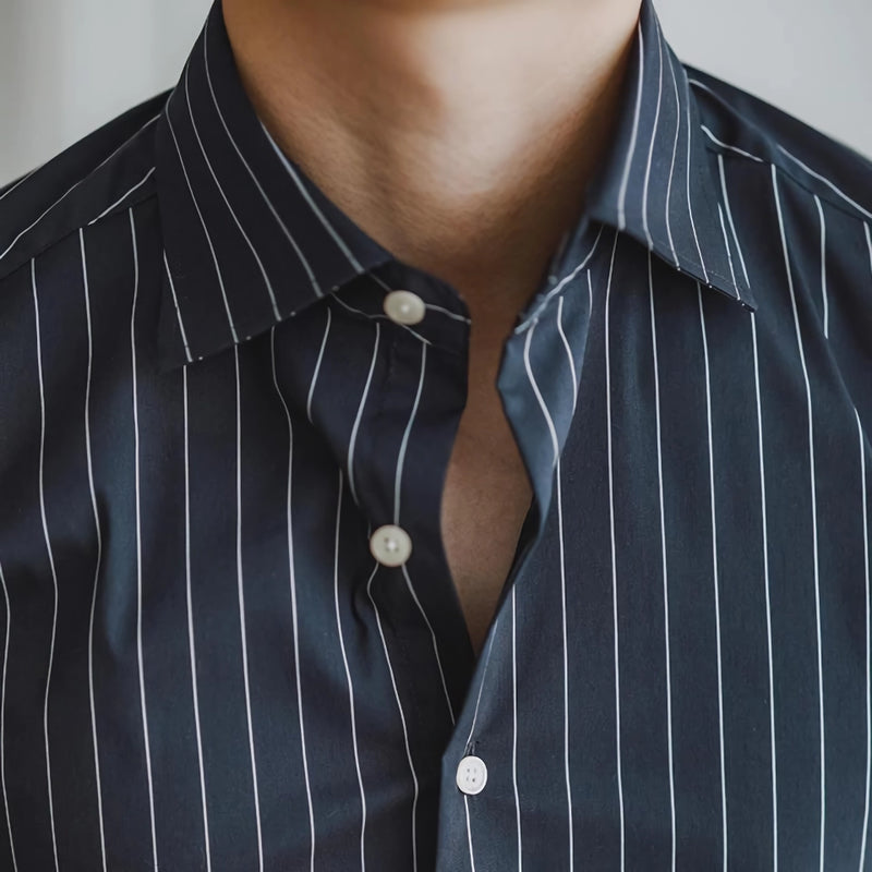 non-iron blue stripe shirt, view 5 - MRSLM