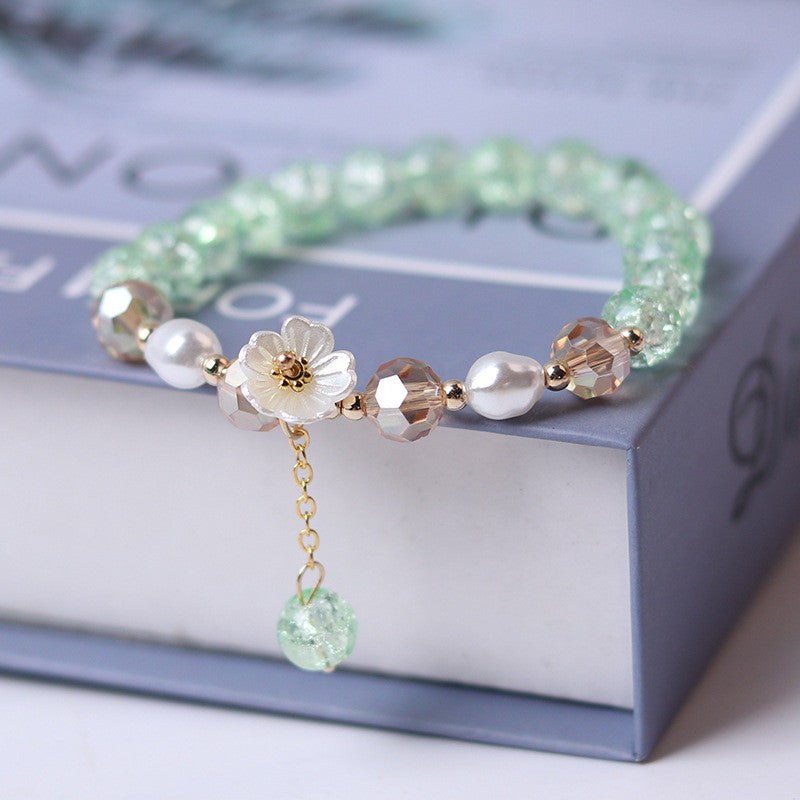 purple beaded white flower bracelet, view 4 - MRSLM