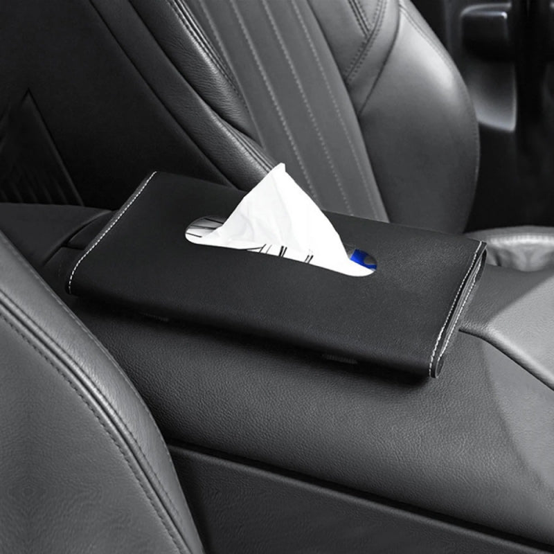 PU leather car sun visor tissue holder, view 2 - MRSLM