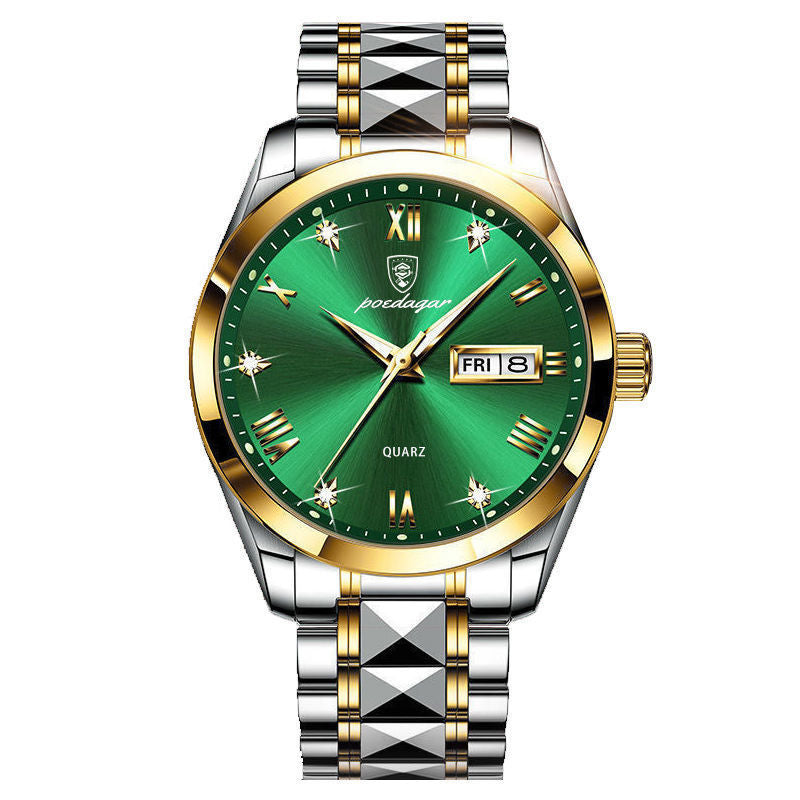 Wasserdichte, leuchtende Herrenuhr mit Doppelkalender