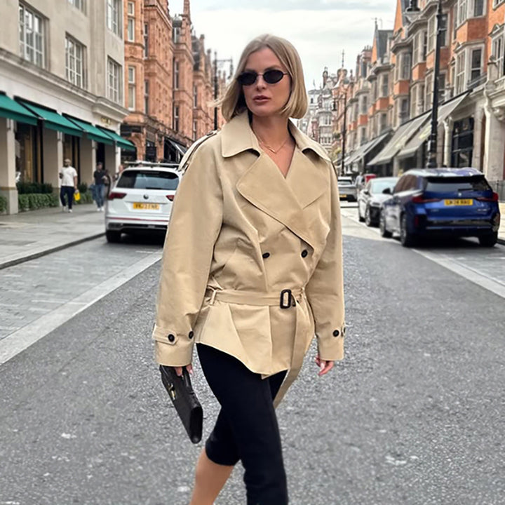 Women's Long-sleeved Lapel Lace-up Waist-controlled Mid-length Trench Coat