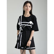 black and white floral half-sleeve T-shirt, view 4 - MRSLM