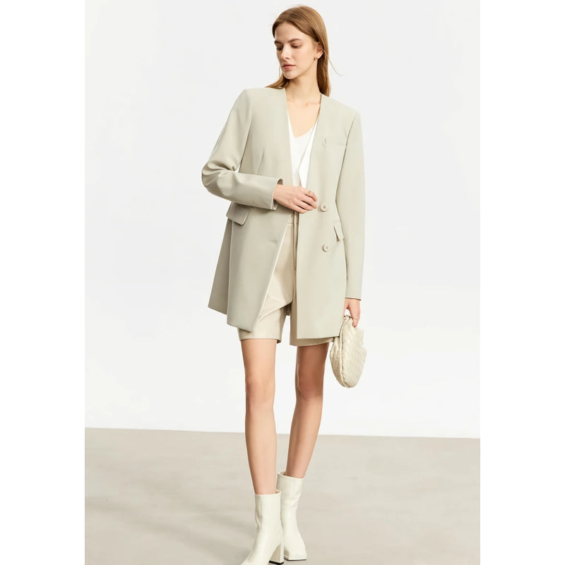 Eleganter Blazer mit V-Ausschnitt, Gürtel und Schulterpolstern