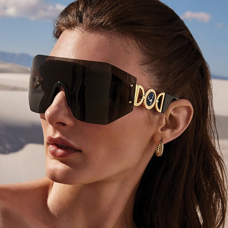 oversized shield rimless sunglasses, view 10 - MRSLM