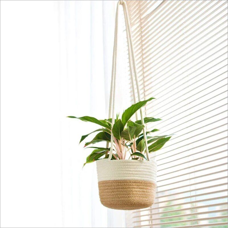 Eco-Friendly Handwoven Jute Cotton Macrame Hanging Planter Basket