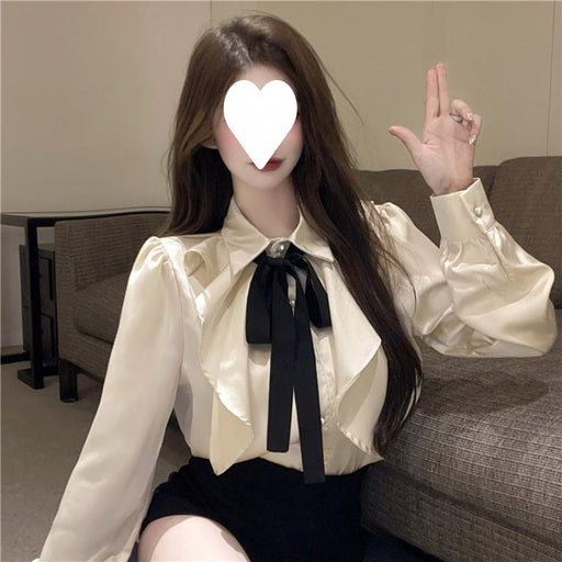 women's bow tie long sleeve shirt, view 4 - MRSLM