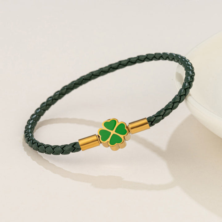 Four-leaf Clover Hand Rope Leather Girl's Bracelet Ornament Braided Leather Rope