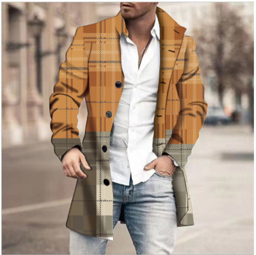 Casaco casual masculino de lã com gola alta e comprimento médio
