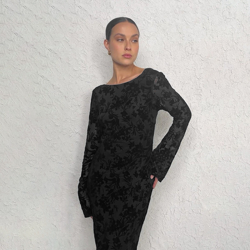 slim bare back dress, view 3 - MRSLM
