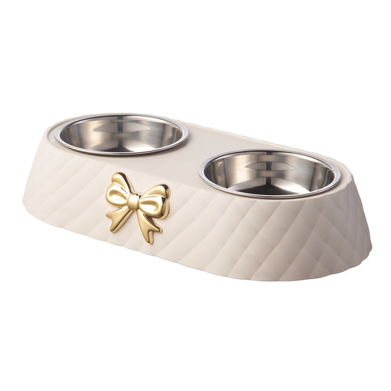 double pet feeding bowl with bow-tie design, view 2 - MRSLM