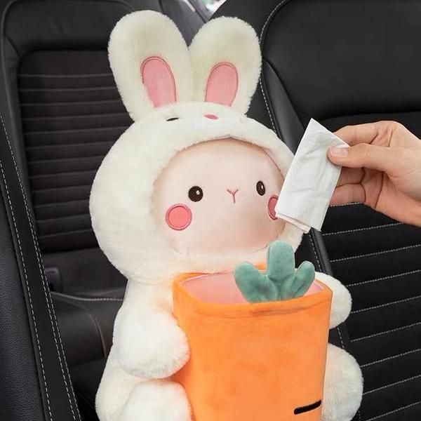 Plush Cartoon Car Tissue Holder & Armrest Organizer