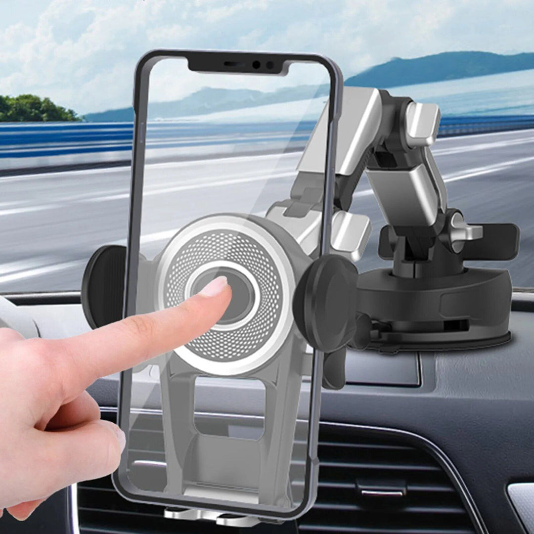 Universal 360° Rotating Car Phone Holder with Suction Cup & Retractable Number Plate Design