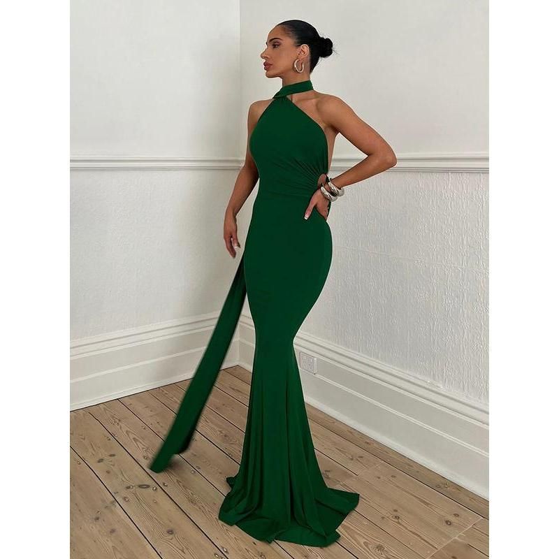inclined shoulder maxi long dress, view 3 - MRSLM