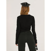 women's asymmetric zipper black cardigan, view 4 - MRSLM
