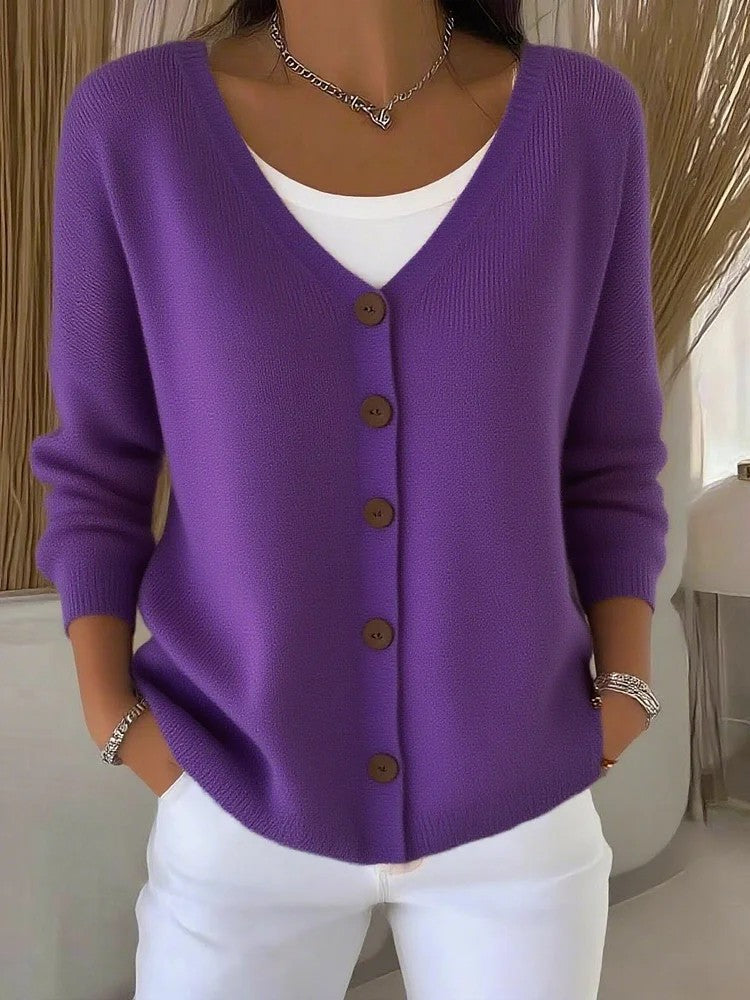 women's solid color button cardigan, view 10 - MRSLM