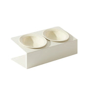 elevated double ceramic pet bowl with iron stand, view 4 - MRSLM