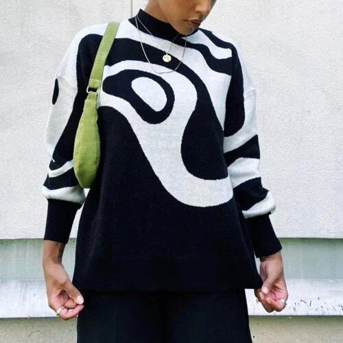 Chic Striped Turtleneck Oversized Sweater for Women