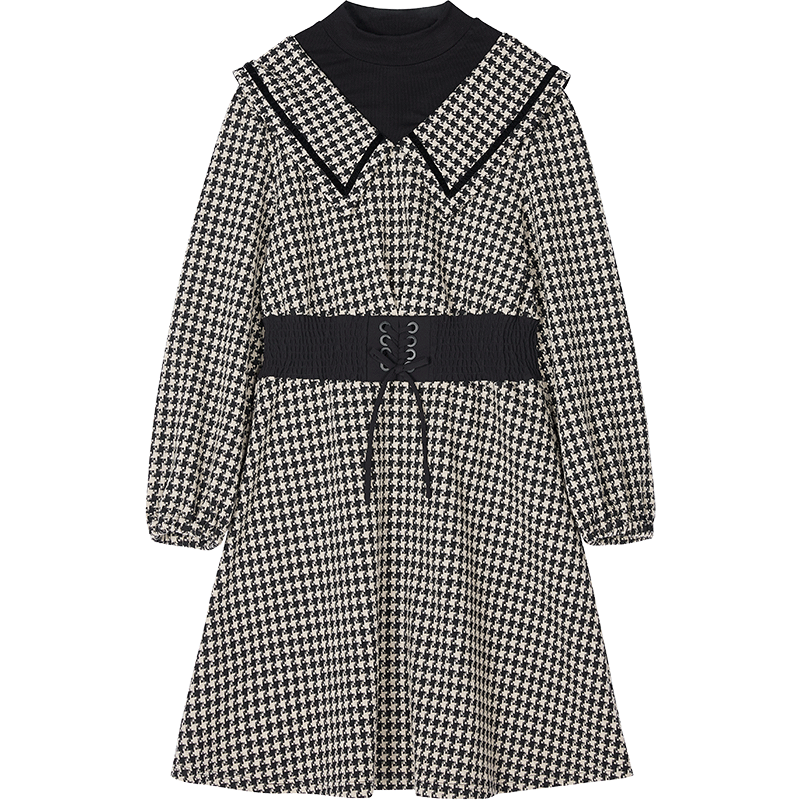 retro plaid long sleeve dress, view 2 - MRSLM