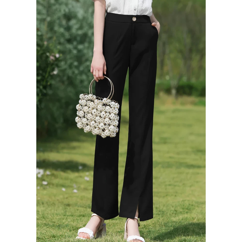 Trendy Black Boot Cut Trousers with Micro Flare