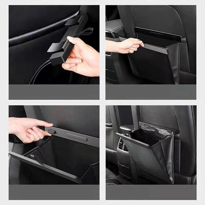 Luxury Waterproof Leather Car Trash Bin - Easy Install, Space-Saving & Magnetic Closure