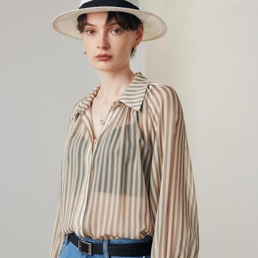 Women's Striped Silk Casual Shirt