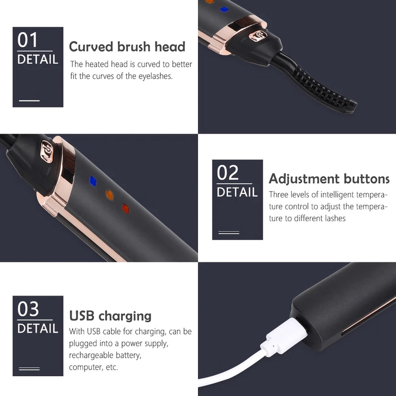 Schnell aufheizende, wiederaufladbare Wimpernzange mit USB-Anschluss für langanhaltende, natürlich aussehende Wimpern.