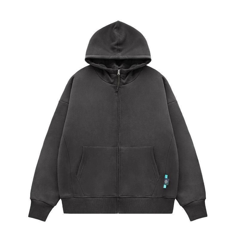 Unisex-Fleece-gefütterter Oversize-Kapuzenpullover mit Reißverschluss