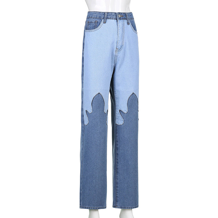 Flame Stitching Contrast High-rise Casual Small Jeans