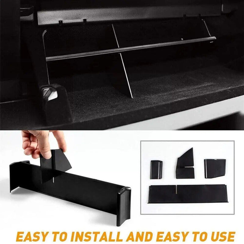Organizador de armazenamento em camadas para porta-luvas do Tesla Model 3Y (2017-2021).